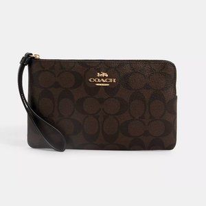 Coach Corner Zip Wristlet In Signature Canvas and Leather